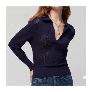 White House Black Market Size M Stitchy V Neck Pullover Collar Sweater